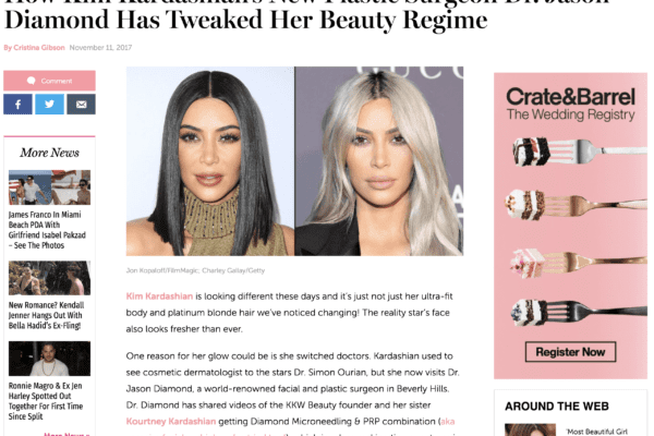 Screenshot of website article about Kim Kardashian